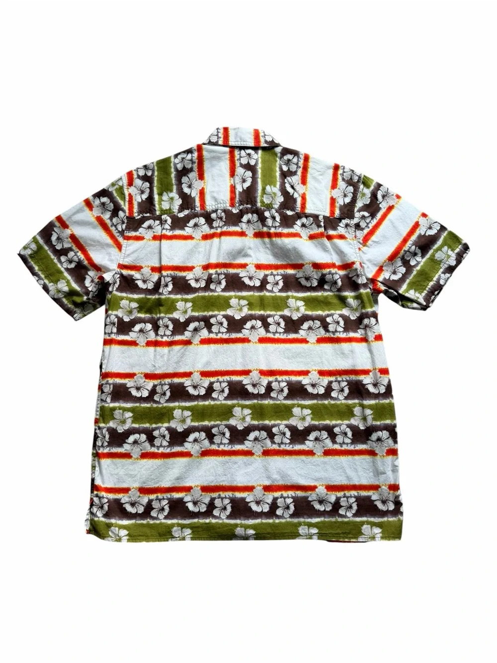 Territory Ahead Men’s Hawaiian Camp Shirt Hibiscus Striped Medium Short Sleeve